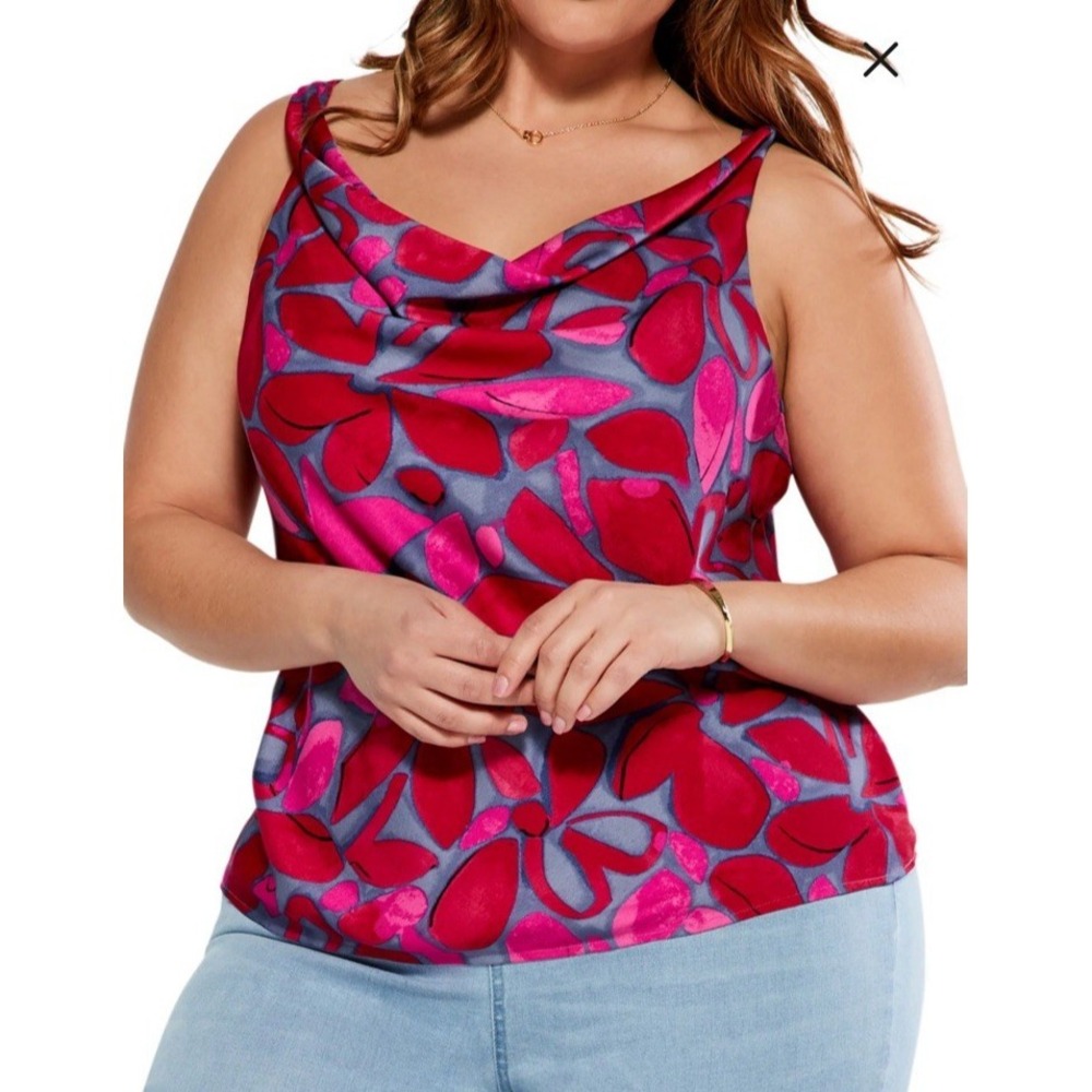 NWT NIC+ZOE Women's Happy Splash Cowl Neck Tank - Pink Multicolor - Size XS